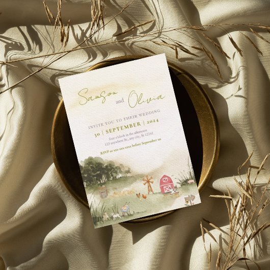 Waterverf Schuur illustratie boerderij huis bruilo Kaart