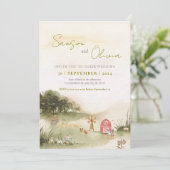 Waterverf Schuur illustratie boerderij huis bruilo Kaart (Staand voorkant)