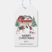 Waterverf  Schuur Meisje Rendier Kerstmis Cadeaulabel (Voorkant)
