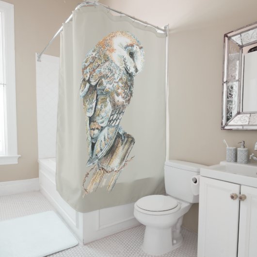 Waterverf Schuur Uil Vogel Aangepaste achtergrond  Douchegordijn (In situ)