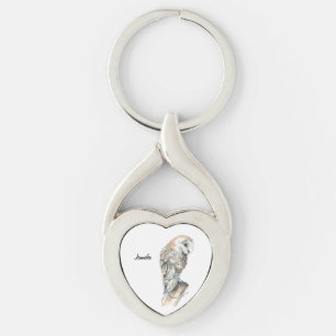 Waterverf Schuur Uil Vogel Natuur Art Custom Name Sleutelhanger