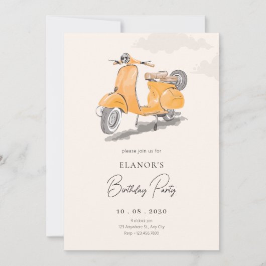 Waterverf  scooter kunstverjaardag kaart (Voorkant)