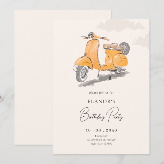 Waterverf  scooter kunstverjaardag kaart (Voorkant / Achterkant)