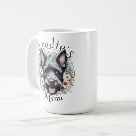 Waterverf Scottie en Floral Wreath Koffiemok (Voorkant links)