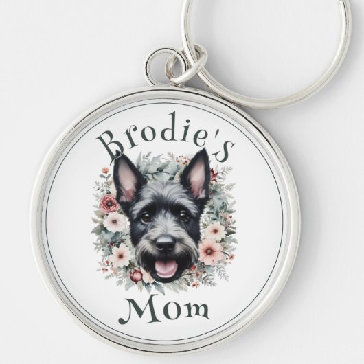Waterverf Scottie en Floral Wreath Sleutelhanger (Voorkant)
