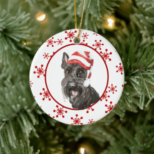 Waterverf Scottish Terrier Santa Hat Snowflake Keramisch Ornament