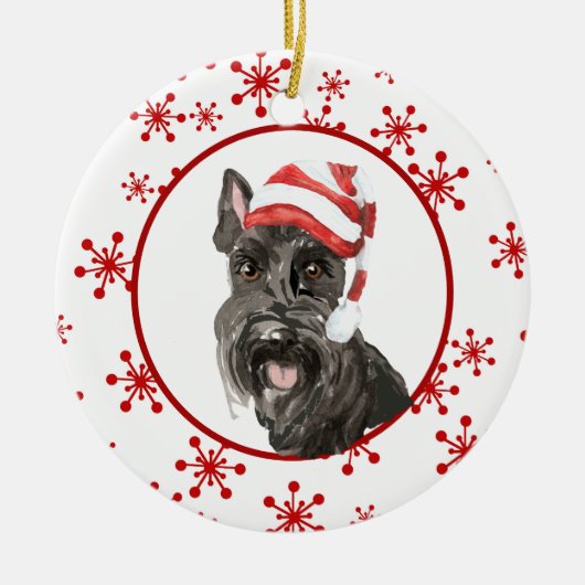 Waterverf Scottish Terrier Santa Hat Snowflake Keramisch Ornament (Voorkant)