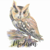 Waterverf Screech Uil Vogel Natuur Aangepaste naam Sticker (Voorkant)