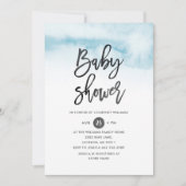 Waterverf Script Baby shower Invitation in Blue Kaart (Voorkant)
