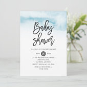 Waterverf Script Baby shower Invitation in Blue Kaart (Staand voorkant)