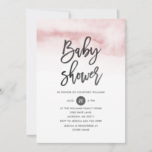 Waterverf Script Baby shower Invitation in Pink Kaart (Voorkant)