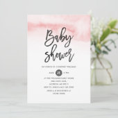 Waterverf Script Baby shower Invitation in Pink Kaart (Staand voorkant)