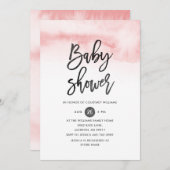 Waterverf Script Baby shower Invitation in Pink Kaart (Voorkant / Achterkant)