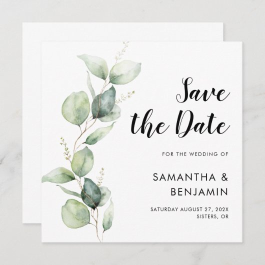 Waterverf Script Botanische bruiloft Bewaar de dat Save The Date (Voorkant / Achterkant)