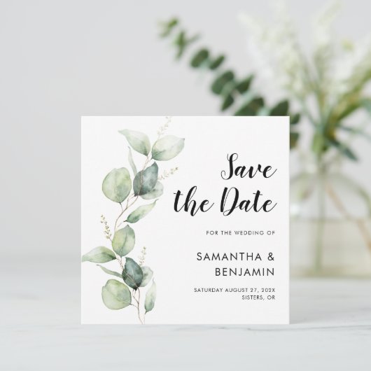 Waterverf Script Botanische bruiloft Bewaar de dat Save The Date (Staand voorkant)
