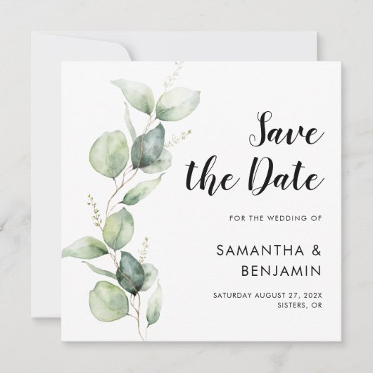 Waterverf Script Botanische bruiloft Bewaar de dat Save The Date (Voorkant)