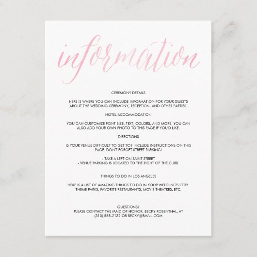  Waterverf Script Bruiloft Informatie Kaart (Voorkant)