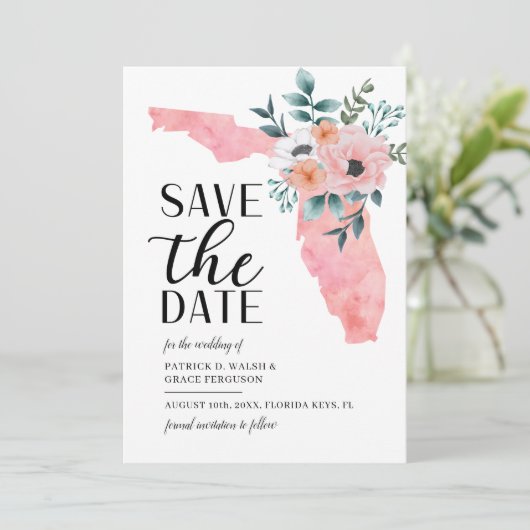 Waterverf Script Florida Destination Wedding Save The Date (Staand voorkant)