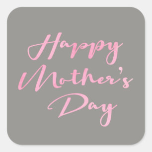 Waterverf Script, Happy Moederdag, Roze, grijs Vierkante Sticker
