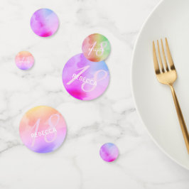 Waterverf Script Rainbow Pastel 18 Birthday Name Confetti