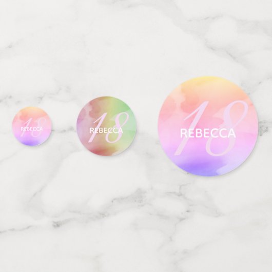 Waterverf Script Rainbow Pastel 18 Birthday Name Confetti (Achterkanten)