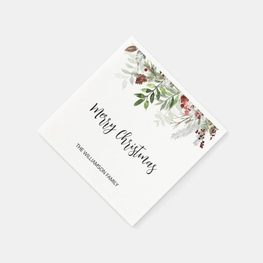 Waterverf Script Vrolijk kerstgroen Servet (Hoek)