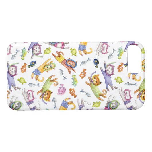 Waterverf Scuba Diving Cats Pattern Case-Mate iPhone Case (Achterkant (Horizontaal))