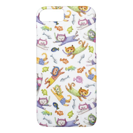 Waterverf Scuba Diving Cats Pattern Case-Mate iPhone Case (Achterkant)