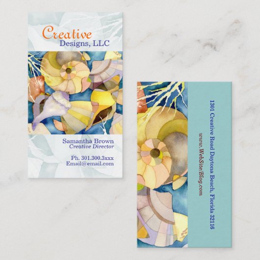 Waterverf Sea Shells Designer Visitekaartje (Voorkant / Achterkant)