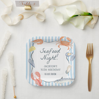 Waterverf Seafood Night Verjaardagsfeest Papieren Bordje
