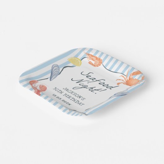 Waterverf Seafood Night Verjaardagsfeest Papieren Bordje (Gebogen)