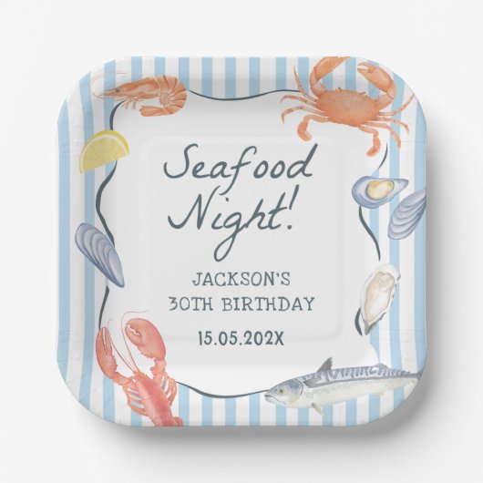 Waterverf Seafood Night Verjaardagsfeest Papieren Bordje (Voorkant)