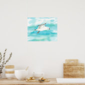 Waterverf Seagull in Rain Blue Lake Art Poster (Keuken)