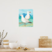 Waterverf Seagulls bij de Natuur van de vogelstand Poster (Keuken)