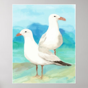 Waterverf Seagulls bij de Natuur van de vogelstand Poster