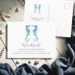 Waterverf Seahorse Adreswijziging Briefkaarten<br><div class="desc">Kondig uw nieuwe huis in stijl aan met onze verfijnde adreswijziging briefkaarten. Dit elegante ontwerp is voorzien van een charmant paar blauwe zeepaardjes in originele handgeschilderde waterverf kunst, aangevuld met "We've Moved" in prachtig handgeschreven scripttypografie. Pas de sjabloon velden aan met uw nieuwe adres en namen om een gepersonaliseerde touch...</div>