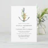 Waterverf Seahorse and Anchor Nautical Wedding Kaart (Staand voorkant)