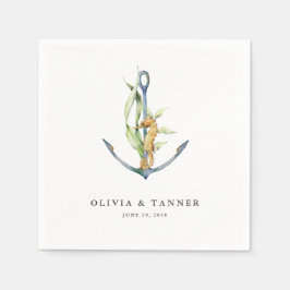 Waterverf Seahorse and Anchor Nautical Wedding Servet