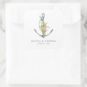 Waterverf Seahorse and Anchor Nautical Wedding Vierkante Sticker (Tas)