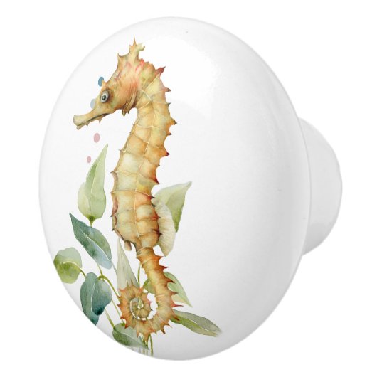 WATERVERF SEAHORSE ART, BEACH, KUSTTIJD ZEE KERAMISCHE KNOP (Rechts)