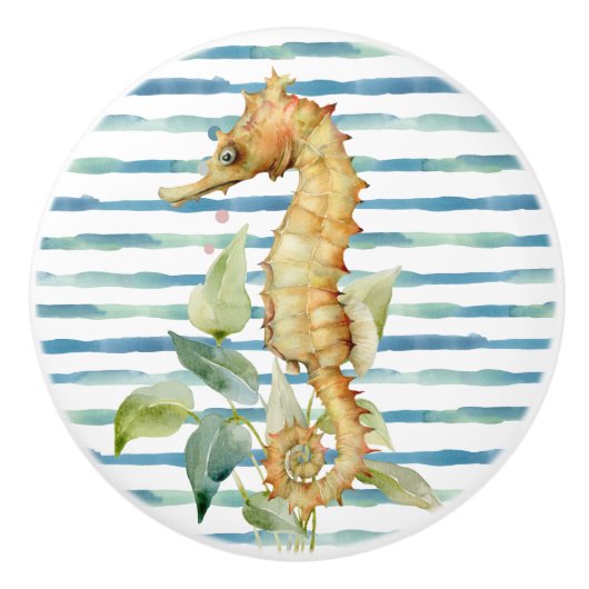 WATERVERF SEAHORSE, BEACH, LEVENSDUUR VAN KUSTZEE KERAMISCHE KNOP (Voorkant)