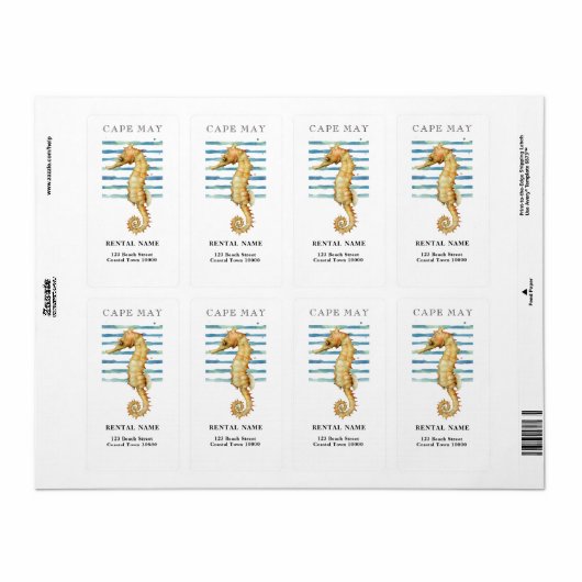 WATERVERF SEAHORSE, BEACH TOWN, CAPE KAN ADRES ETIKET (Full Sheet)