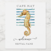 WATERVERF SEAHORSE, BEACH TOWN, CAPE KAN WELKOMEN WIJN ETIKET (Enkel label)