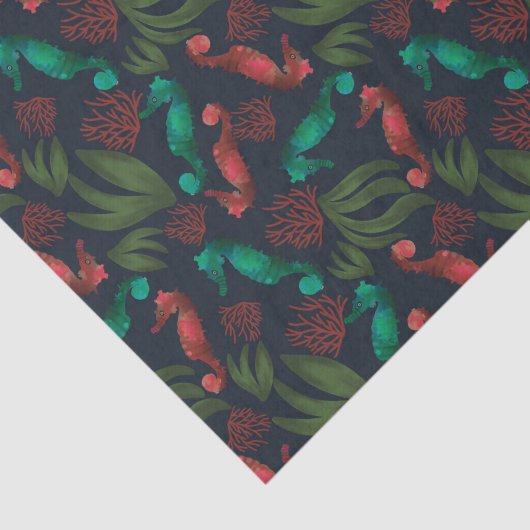 Waterverf Seahorse Blue Nautical Pattern Tissuepapier (Detail)