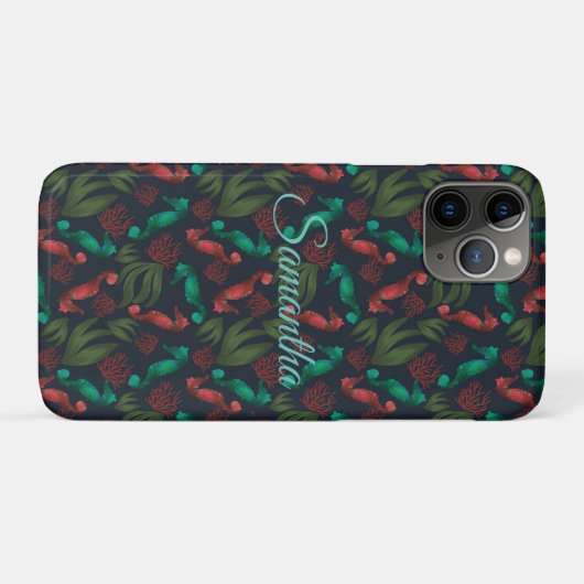 Waterverf Seahorse Blue Nautical Personalized Case-Mate iPhone Case (Achterkant (horizontaal))