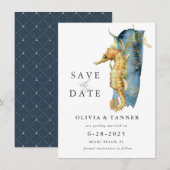 Waterverf Seahorse Coastal Theme Save the Date Kaart (Voorkant / Achterkant)