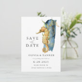 Waterverf Seahorse Coastal Theme Save the Date Kaart (Staand voorkant)