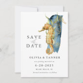 Waterverf Seahorse Coastal Theme Save the Date Kaart (Voorkant)