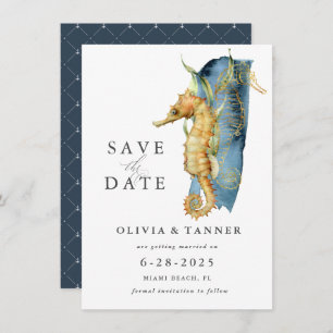 Waterverf Seahorse Coastal Theme Save the Date Kaart