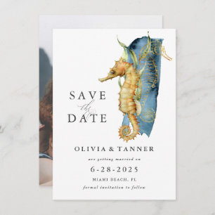 Waterverf Seahorse Coastal Theme Save the Date Kaart